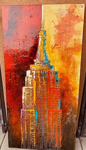 Psychedelic Empire State Framed Canvas Wall Art