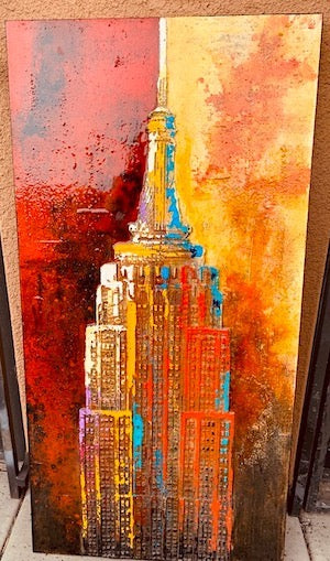 Psychedelic Empire State Framed Canvas Wall Art