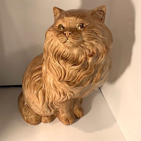 Vintage Golden Glazed Ceramic Seating Persian Cat