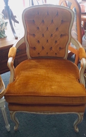 Hollywood Regency "Kyle" Bergere Chair Orange Velvet