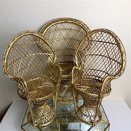 Vintage Small Gold Peacock Decor/Planter Chairs