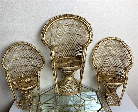 Vintage Small Gold Peacock Decor/Planter Chairs