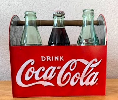 Coca-Cola Metal Bottle Carrier w/ Wood Handle