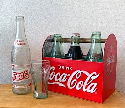 Coca-Cola Metal Bottle Carrier w/ Wood Handle