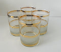 Vintage Culver Gold Rings on Clear and Frosted Lowball Glasses