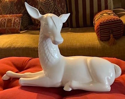 White Porcelain Large Laying Fawn Figurine