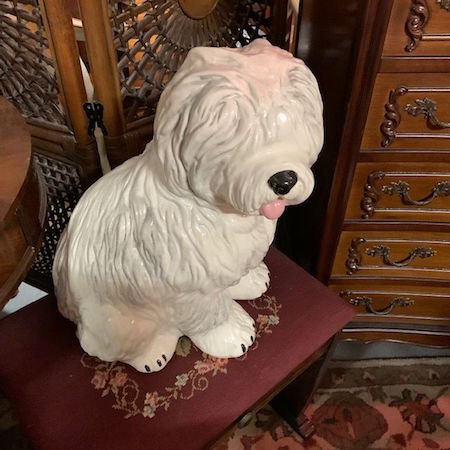 Shaggy Dog White Porcelain Figure