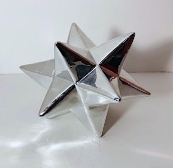 12 Point  Polished Silver Star Sculpture In Ceramic