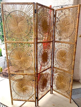 Mid Century Modern Rattan Screen Divide