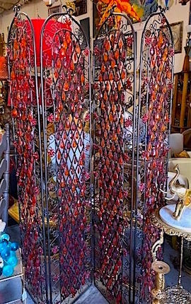 4-Panel Metal Frame Divider Screen with Red Tear Drops
