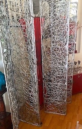Silver Rattan Screen Floor Folding Panels