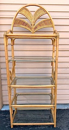 Rattan and Bamboo Etagere with "Palm Leaf" Motif