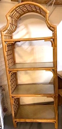 Hollywood Regency Rattan & Bamboo “Pagoda” Etagère