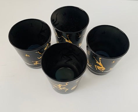 Mid Century Black and Gold Josephine Baker Dance Lowball Glasses