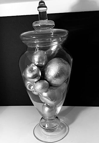 Artificial Silver Fruits in Lidded Urn