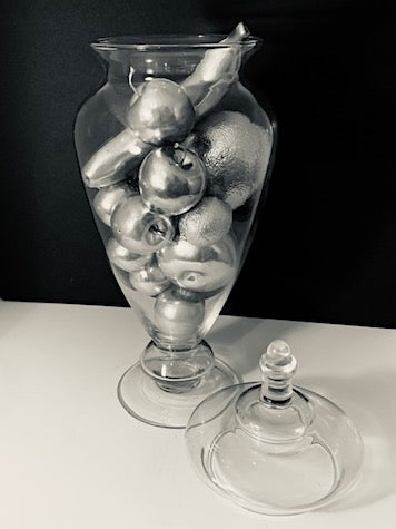 Artificial Silver Fruits in Lidded Urn