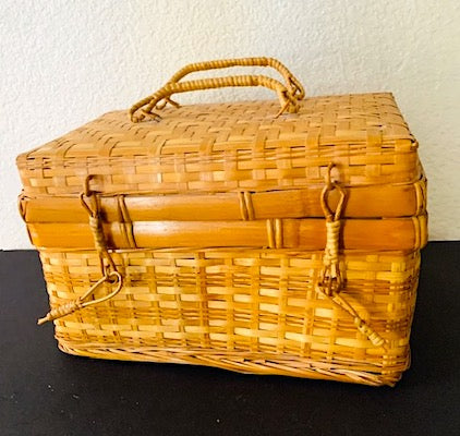 Vintage Basket Box Small Bamboo with Latch Closure