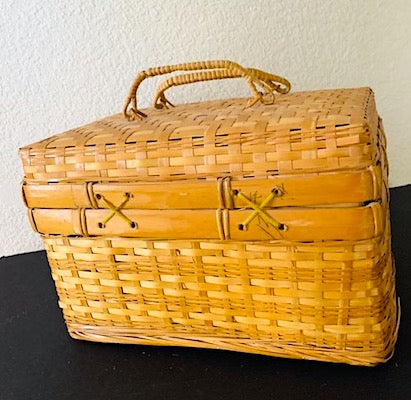 Vintage Basket Box Small Bamboo with Latch Closure