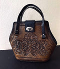 Vintage Mexican Hand Tooled Brown Leather Small Handbag