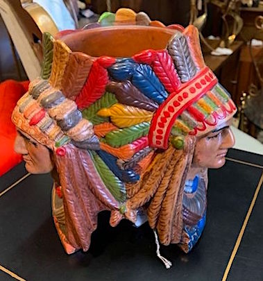 Ceramic Art Three Sided Indian Chief Head Vase