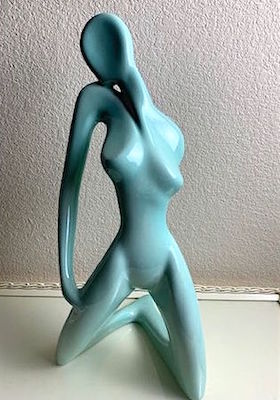 1986 Abstract "Semi Nude Female Kneeling" Sculpture by Jaru