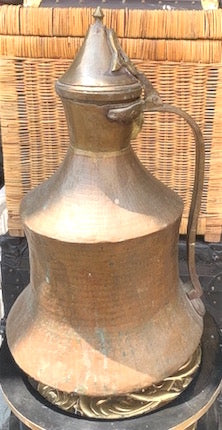 Vintage Large Lidded Islamic Copper with Patina Jug
