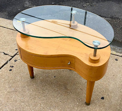 Mid Century Modern Style Kidney Shaped Glass Top Coffee Table