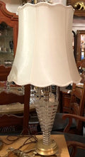 Mid Century Stacked Lucite Disk Table Lamp with Prisms and Brass Pedestal