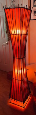 Criss Cross Wood Twigs Red Shade Floor Lamp