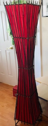 Criss Cross Wood Twigs Red Shade Floor Lamp