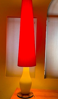 Mid Century 1960s German Glass with Large Red Cone Shade Table Lamp
