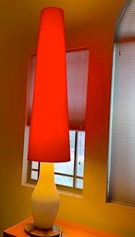 Mid Century 1960s German Glass with Large Red Cone Shade Table Lamp