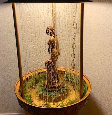 1970s Vintage Large Hanging Mineral Oil Rain Lamp with Roman Woman