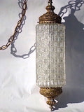 Vintage 1970s Diamond-Cut Swag Hanging Cylinder Lamp