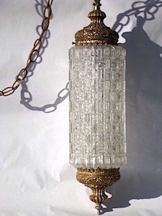 Vintage 1970s Diamond-Cut Swag Hanging Cylinder Lamp