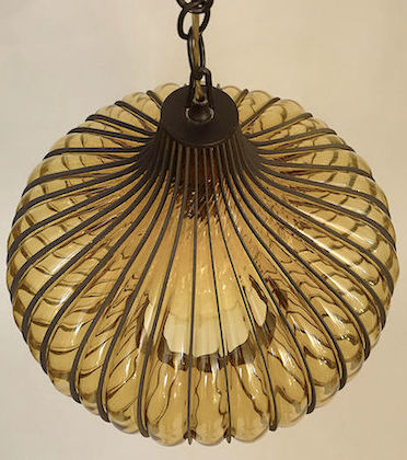 Mid Century Modern Lightcraft of California Brown Amber "Onion" Pendant Lamp