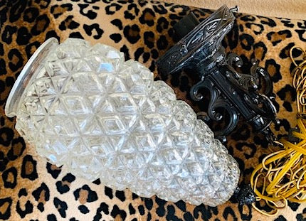 1970s Glass Hanging "Pineapple" Pendant Light Fixture Swag