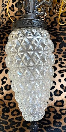 1970s Glass Hanging "Pineapple" Pendant Light Fixture Swag