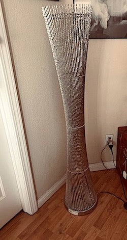 LED Standing Floor Lamp Art Decor Spiral Cylinder Aluminum in Silver