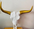 Faux Longhorn Wall Decor, White and Gold Resin