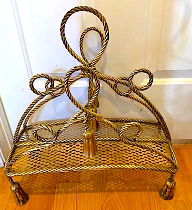 Hollywood Regency Tassel & Twisted Rope Gilded Magazine Rack