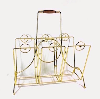 Mid Century Modern Gold Wire Atomic Vinyl Caddy