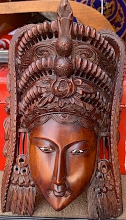 Bali Goddess Wood Hand Carved Face Wall Mask