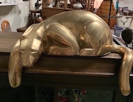 Mid Century Large Brass Panther Pair Figurines by Dolbi Cashier 1980s