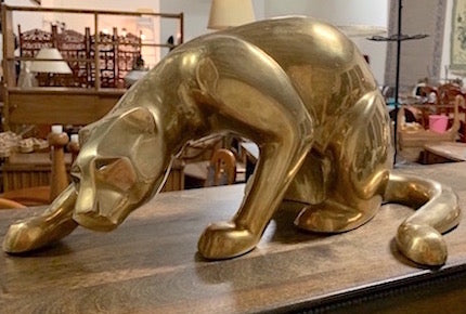 Mid Century Large Brass Panther Pair Figurines by Dolbi Cashier 1980s