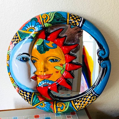 Talavera Mexican Pottery Sun and Wall “Eclipse” Mirror
