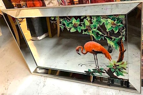 Vintage Mid-Century Retro Flamingo Mirror Art Wall Hanging