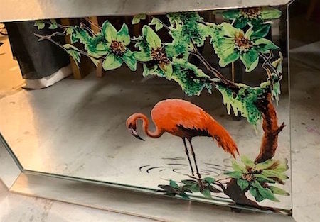 Vintage Mid-Century Retro Flamingo Mirror Art Wall Hanging