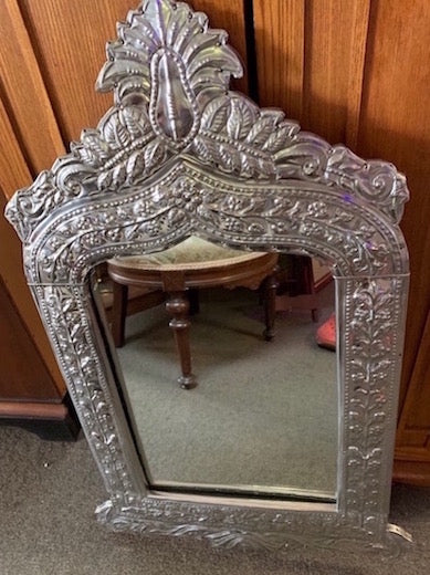 Large Ornate Silver Tin Wall Mirror