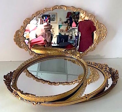 Vintage French Ormolu Gold Mirror Trays